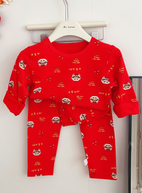 婴幼儿纯棉新年服分体套装大红色