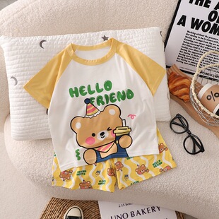 男女宝宝薄款 分体婴儿套装 短裤 莫代尔儿童睡衣宽松短袖 家居服 夏季