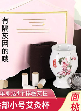 面部小号美容陶瓷艾灸杯刮痧罐眼脸部温灸骨瓷双层防烫隔灰网桃花