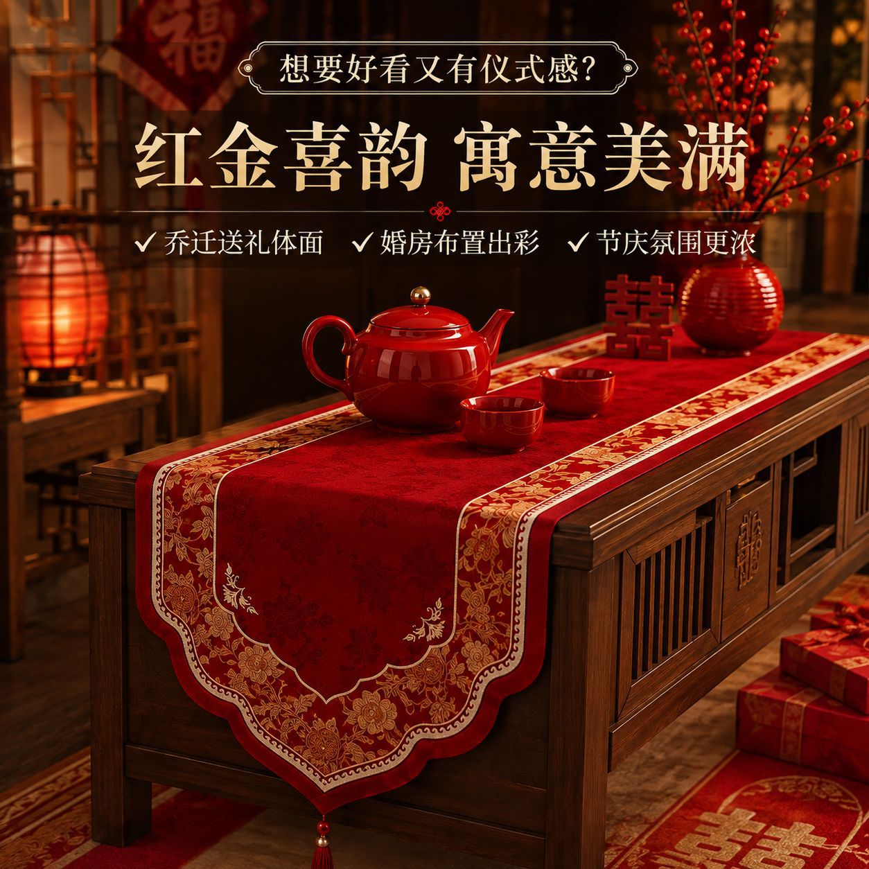雪尼尔结婚异形电视柜桌旗桌布图片