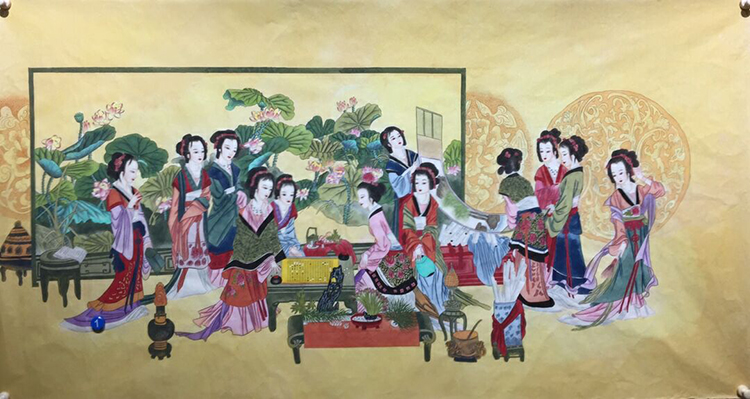 纯手绘工笔人物国画红楼梦十二金钗群芳美女图客厅装饰挂画大六尺
