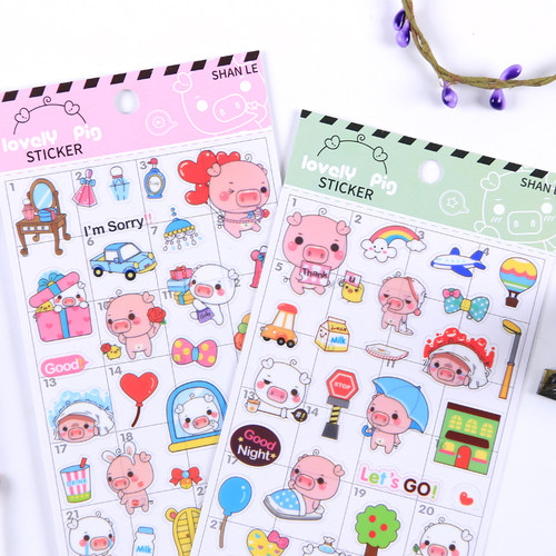 小猪平面烫金卡通贴纸儿童粘贴画