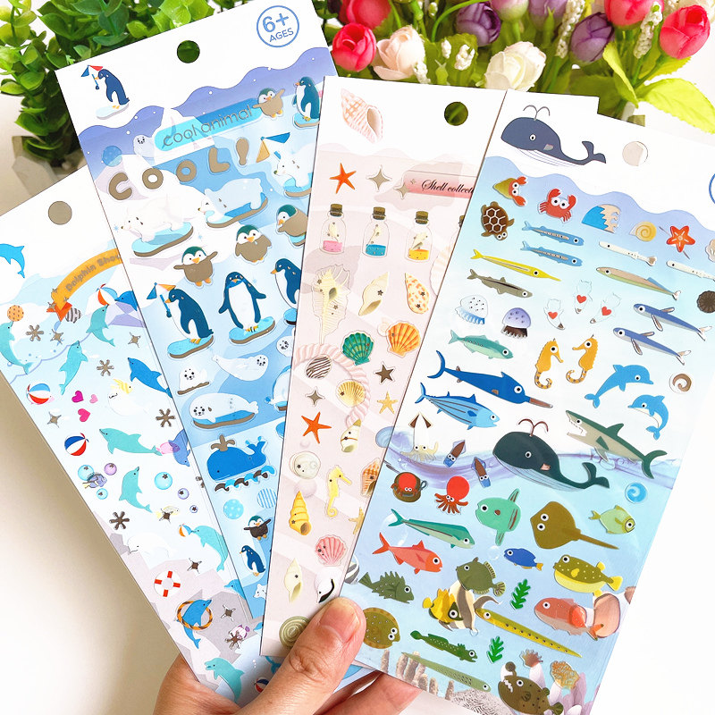 海洋系平面烫金贴纸小鱼贝壳企鹅海豚咕卡手账手工diy儿童粘贴画,玩具/童车/益智/积木/模型,贴纸,淘宝优惠券,粉丝福利购,淘宝优惠卷