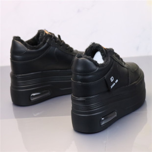 棉鞋 加绒松糕厚底小个子休闲保暖鞋 冬季 全黑超高跟12厘米增高女鞋