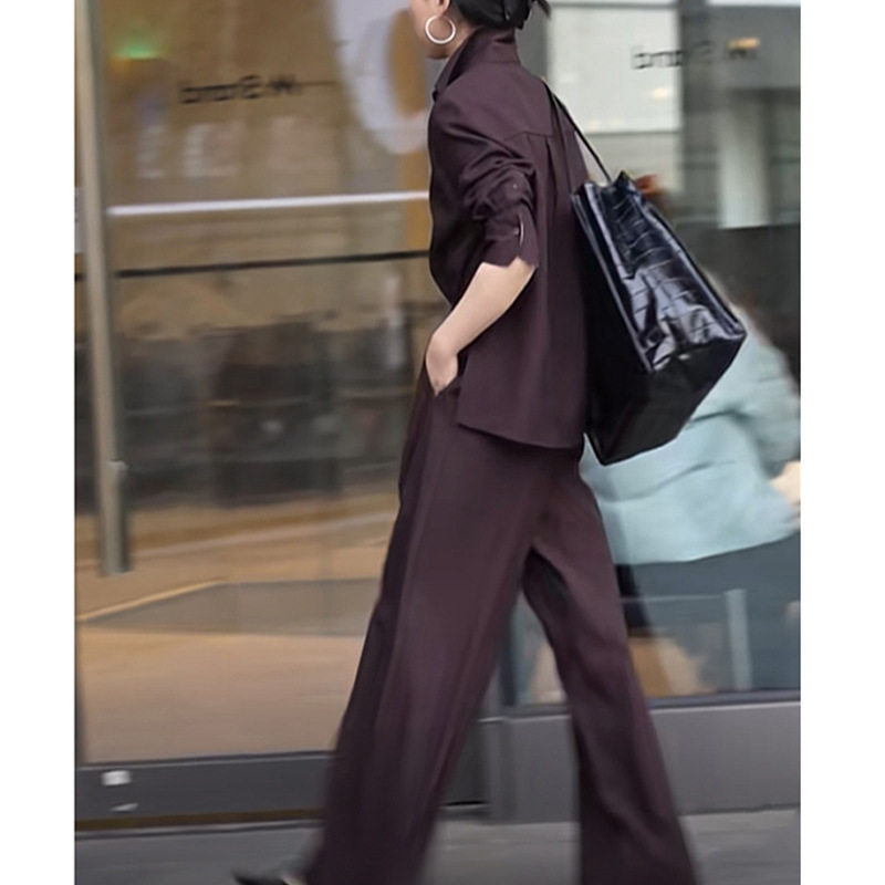 网红爆款时尚休闲大码女装老钱风衬衫阔腿裤套装胖mm两件套2610