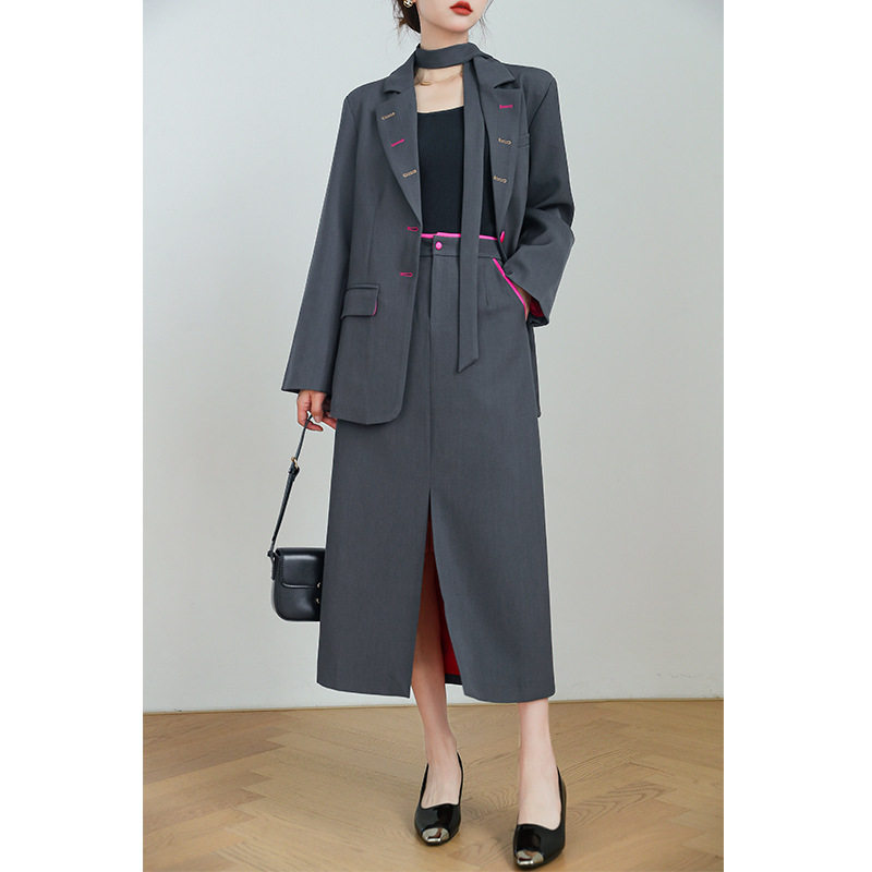 春秋大码女装时尚休闲气质小众显瘦西装半身裙两件套装胖mm25120