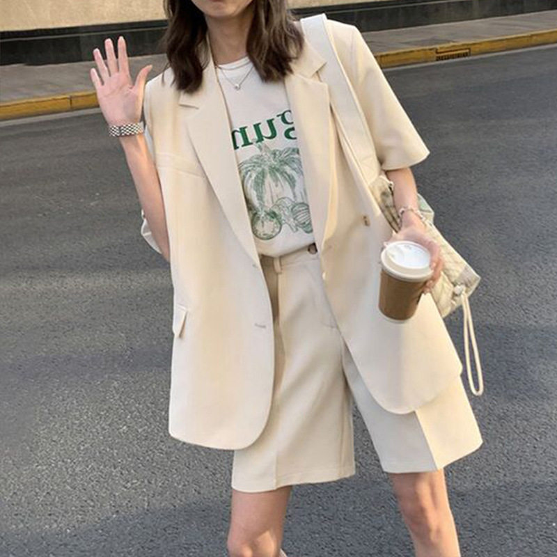 大码女装西装短裤套装女薄款2022夏季新款宽松休闲胖mm两件套2217