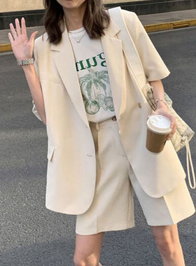 大码女装西装短裤套装女薄款2022夏季新款宽松休闲胖mm两件套2217
