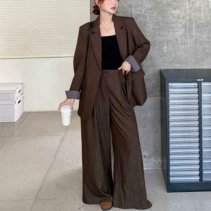 春季大码女装老钱风西装套装女胖mm宽松休闲阔腿裤两件套2616