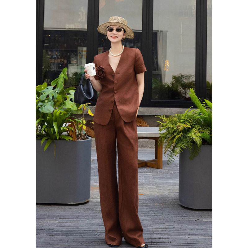 200斤夏季新款大码复古薄款老钱风短袖套装女胖mm休闲两件套2659