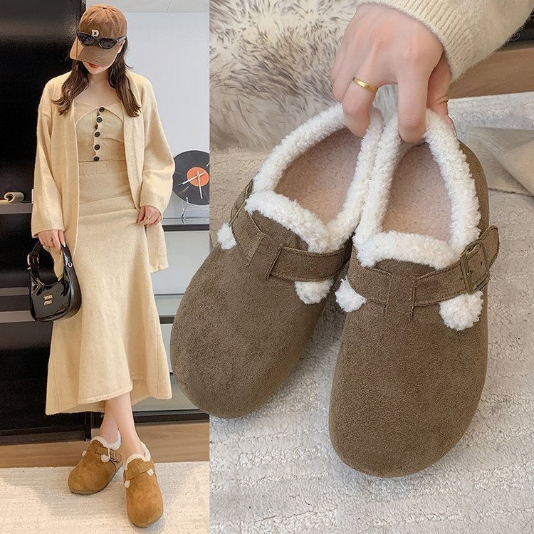 加绒全包豆豆鞋复古勃肯鞋女款2025冬季新款东北棉鞋毛毛鞋雪地靴