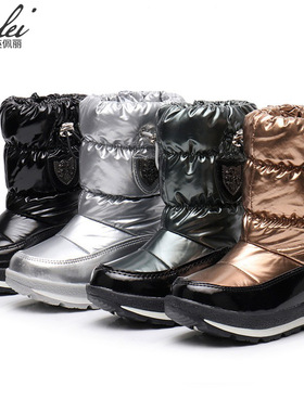 t015童亲子雪地靴男冬季中筒加绒加厚保暖大码棉鞋冬季靴防水爆款