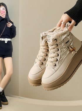 加绒高帮雪地靴女2025冬季新款学生ins韩版保暖休闲鞋棉鞋K2906