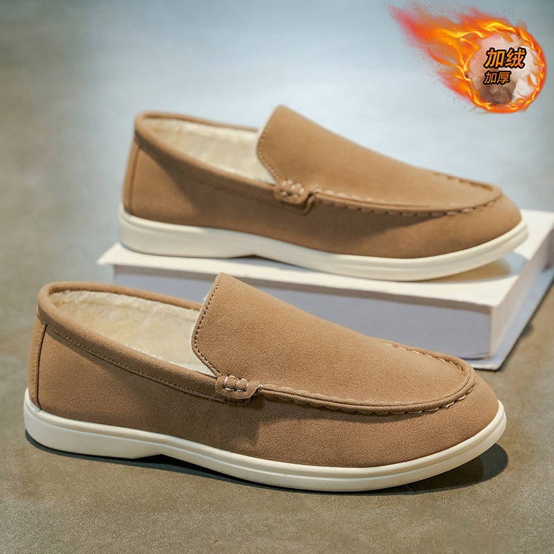 2025年冬季新款男鞋加绒豆豆鞋韩版时尚休闲鞋保暖乐福鞋潮流棉鞋