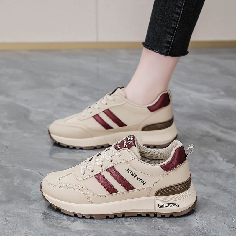 海外品牌订单尾货特价皮面2025春季新款休闲鞋厚底轻便运动跑步