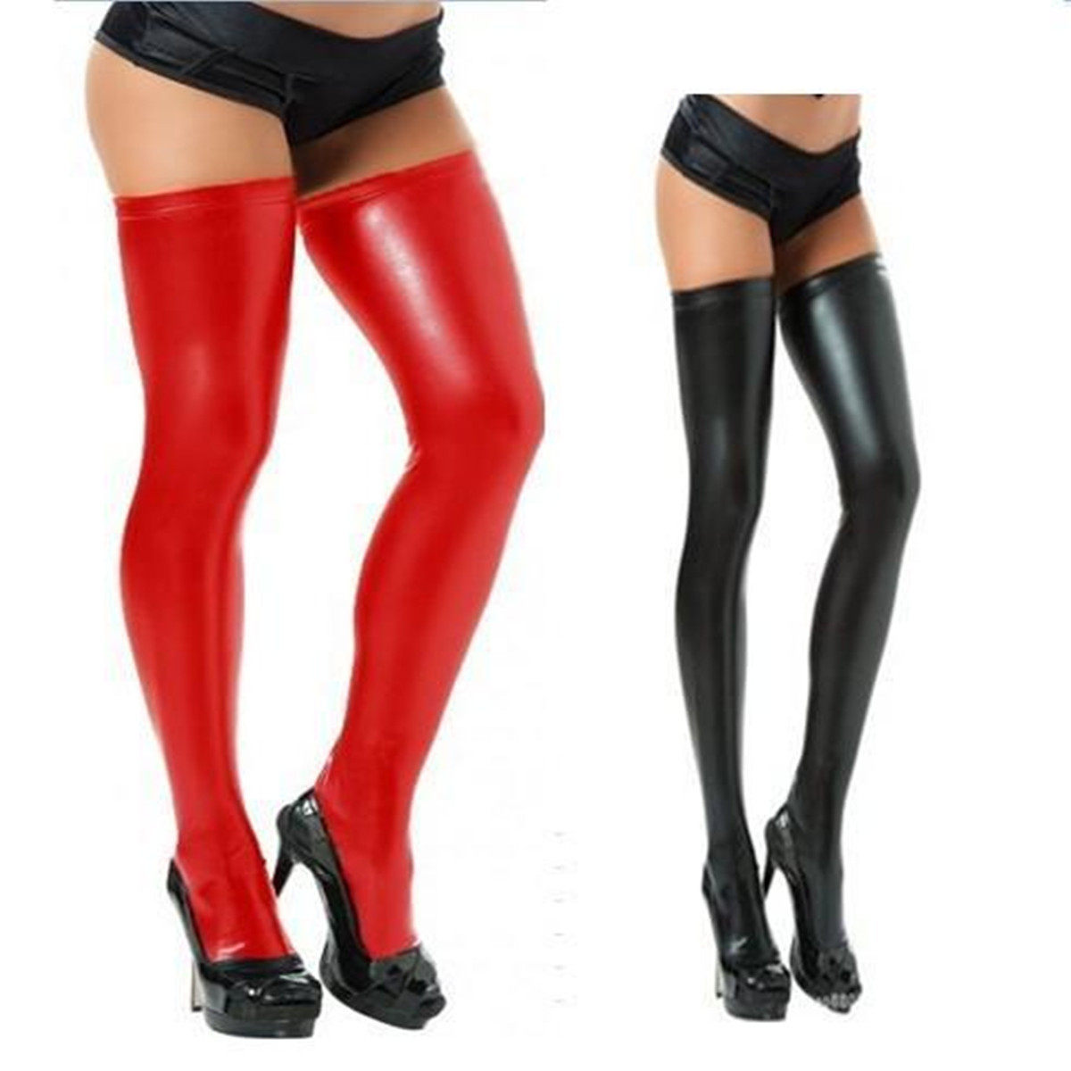 Women elastic long stockings black leather socks女长筒黑皮袜