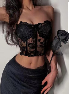 fishbone bottoming lace tube top鱼骨打底内搭抹胸纯色蕾丝裹胸