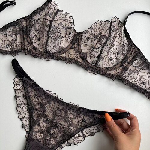 Perspective bra triangle pants underwear set带钢圈文胸三角裤