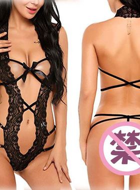 Sexy lingerie women hollow out ribbon bow conjoined
