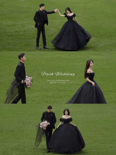 Черное атмосферное кружевное свадебное платье для принцессы, в цветочек, открытые плечи