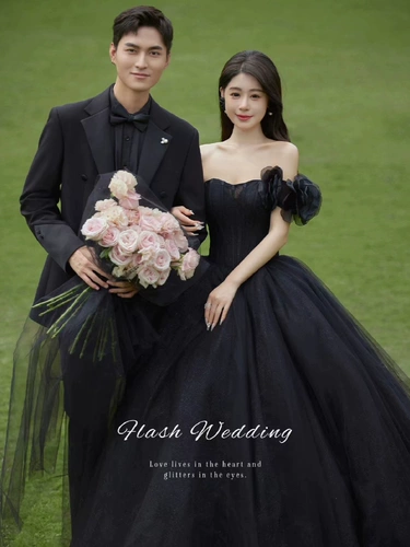 Черное атмосферное кружевное свадебное платье для принцессы, в цветочек, открытые плечи