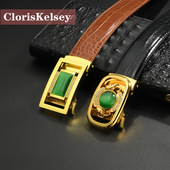 潮时尚 玉石皮带肚皮纹腰带合金镶钻自动扣腰带新款 鳄鱼皮带男韩版