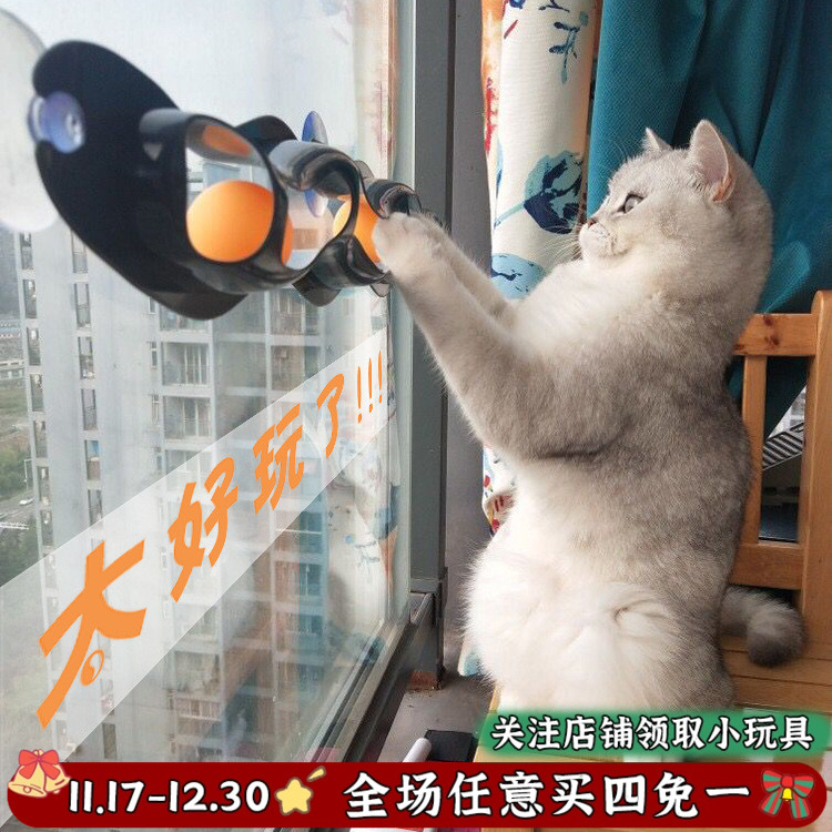 猫玩具吸盘轨道球窗台成幼猫吸墙面逗猫棒自嗨解闷玩具球猫咪用品