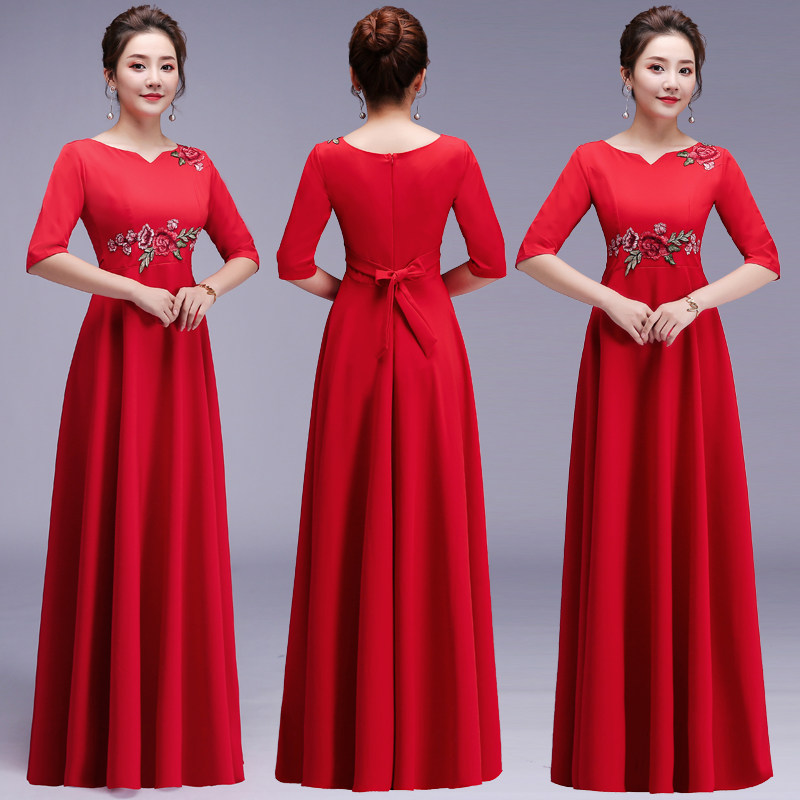 合唱服长裙大摆裙大合唱团演出服装女成人现代表演连衣裙长款礼服