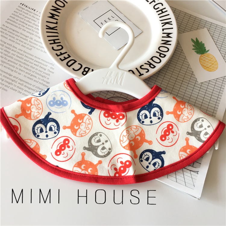 A类婴儿纯棉口水巾宝宝卡通透气围嘴儿童三层防水圆形围兜无荧光