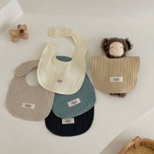 ins秋冬婴儿6层皱皱纱布围兜侧扣款 2岁柔软 宝宝纯棉U型围嘴围兜1