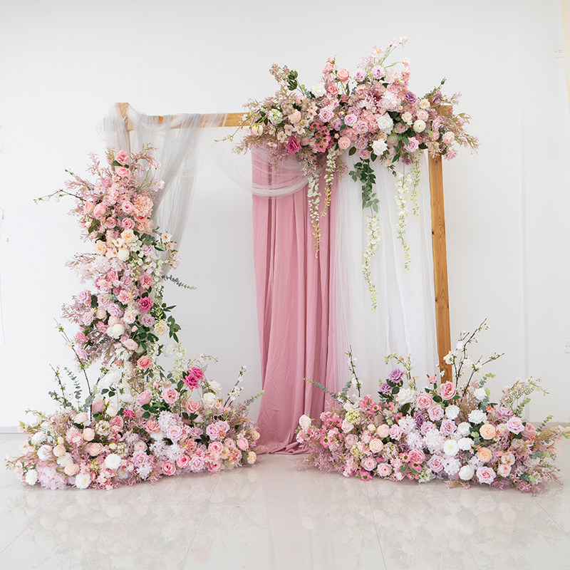 定制粉色仿真花婚礼拱门花艺装饰地排花路引花背景墙挂花成品套装