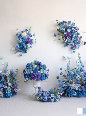 蓝紫色仿真花装饰壁挂花艺组合4S店交车仪式活动背景布置假花绢花