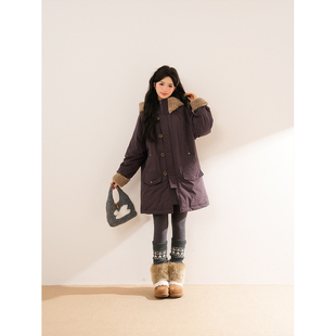 棕境浮纹甜美小个子宽松保暖棉服女冬新款 棉衣 小众设计感减龄工装