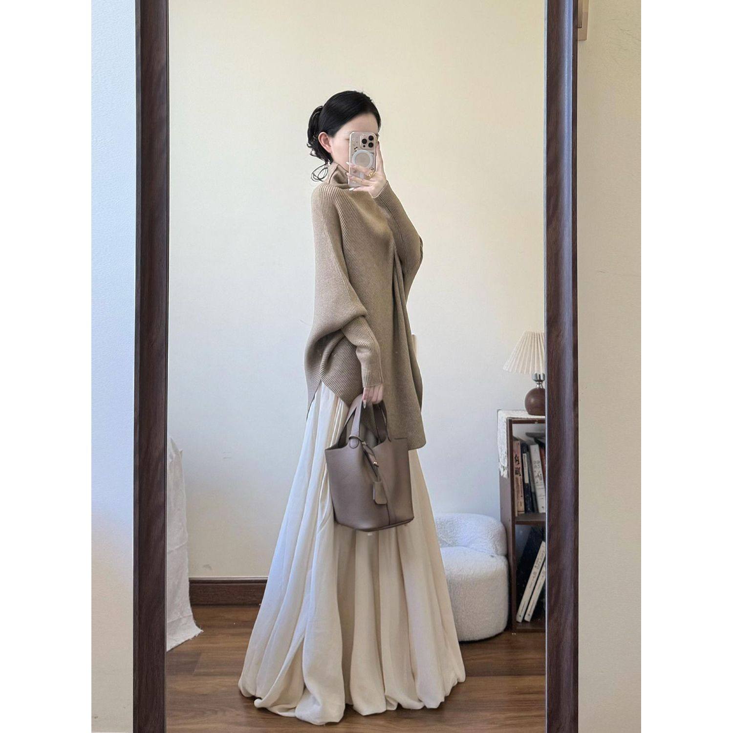 美人如玉 秋冬慵懒风针织上衣+垂坠感直筒长裙高级感优雅两件套女