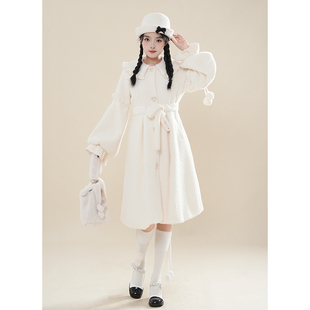 致暖阳 毛绒绒大衣外套米白色洛丽塔甜美小个子夹棉外套2024新款