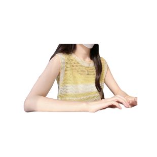黄色条纹镂空针织外穿无袖 独特绝美设计感上衣 背心女2025夏季 新款