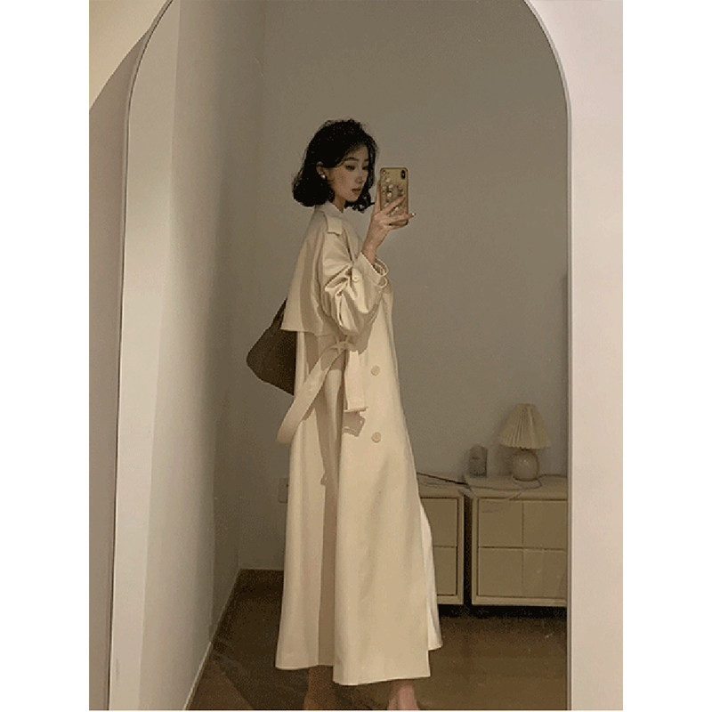 2025早秋季新款高级感名媛翻领双排扣中长款外套系带英伦风大衣女,女装/女士精品,风衣,淘宝优惠券,粉丝福利购,淘宝优惠卷