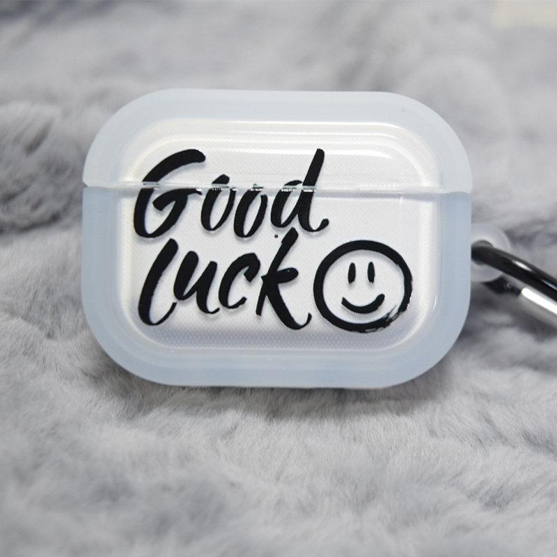 24图简约透明硅胶Airpods保护套苹果耳机套Good luck字母笑脸AirPodsPro3保护壳AirPods4防摔3代软壳