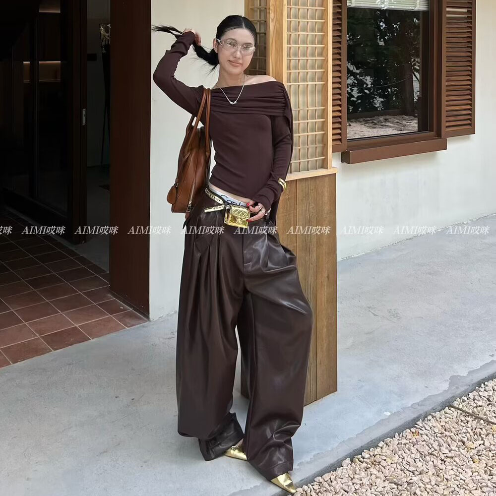 小辣椒辣妹风修身一字肩长袖T恤