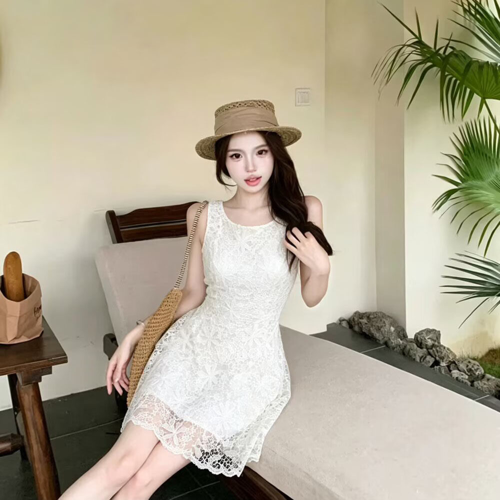 美姿2026夏季新款纯欲风甜美少女感精致镂空蕾丝露背蝴蝶结连衣裙