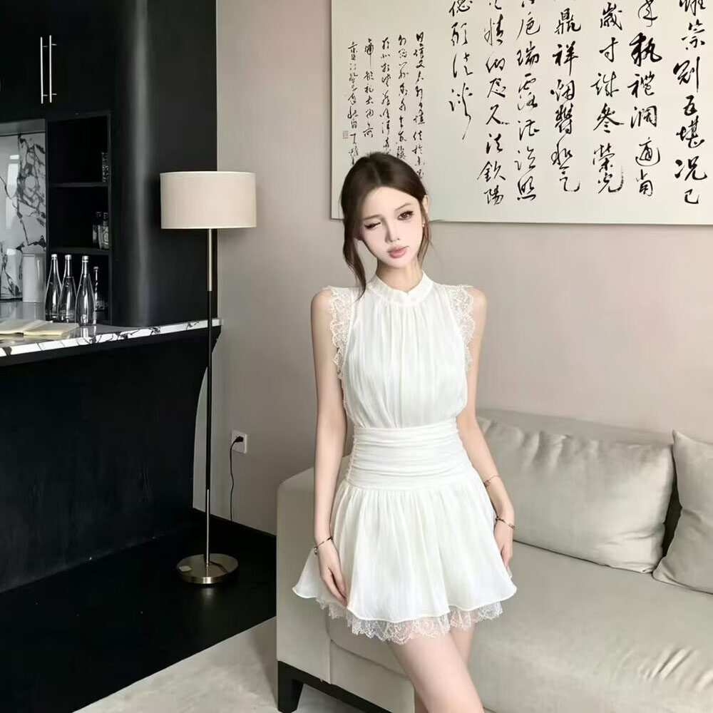 美姿2026夏季新款纯欲设计无袖挂脖上衣小衫仙气半身裙套装两件套