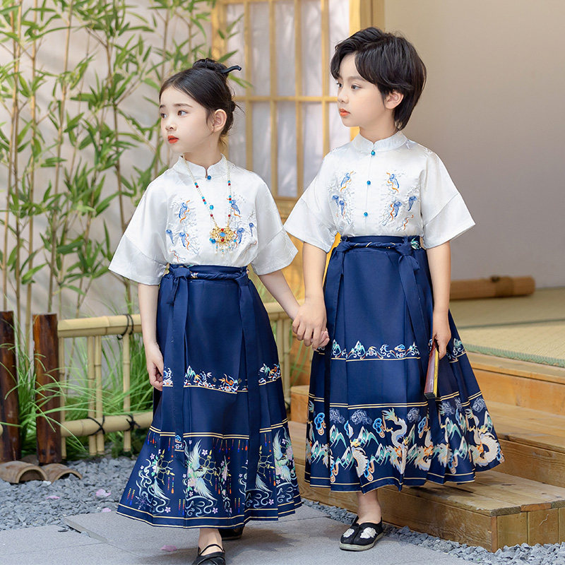 国风马面裙套装夏季短袖六一儿5童表演服新中式幼儿园唐装演出服6