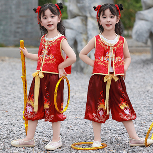 幼儿园三件套哪吒红色马甲古装六一演出服国潮男女宝宝舞台表演服