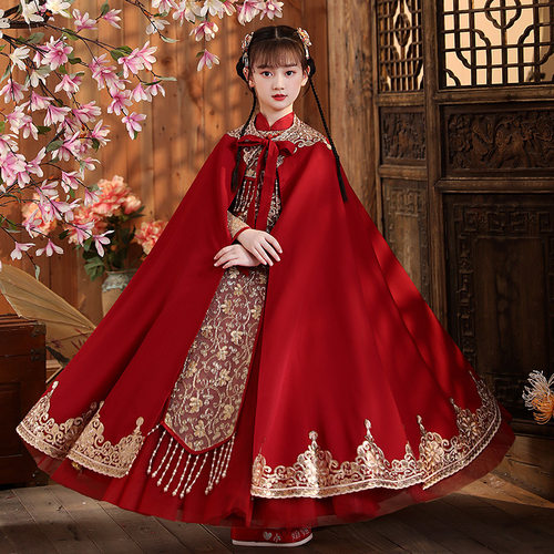 女童汉服秋冬连衣裙古装超仙儿童襦裙小女孩唐装两件套中国风披风