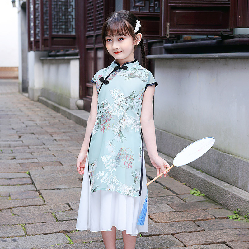 中大复古风唐装小女孩12岁旗袍