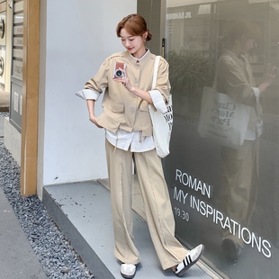 阔腿裤 两件套 2C206 大货 P185 假两件上衣 L599 K268 卡其色
