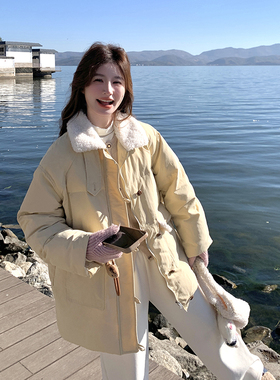 首发现货 黄色好看减龄毛绒拼色羽绒服5821-P265-K398