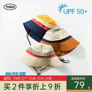 新款 mipo儿童防晒帽男女童帽子夏季 UPF50 遮阳帽渔夫帽出游潮