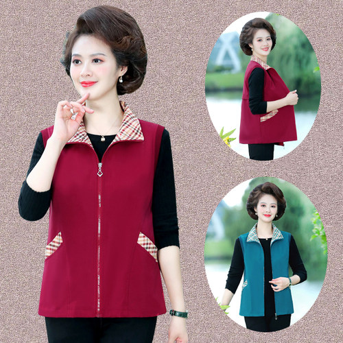 春秋薄款格子领马夹坎肩