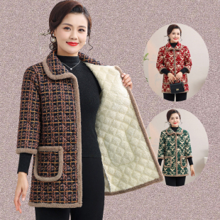 中袖 妈妈装 加绒棉衣棉马甲中老年女装 七分袖 防寒保暖棉服马夹 冬季